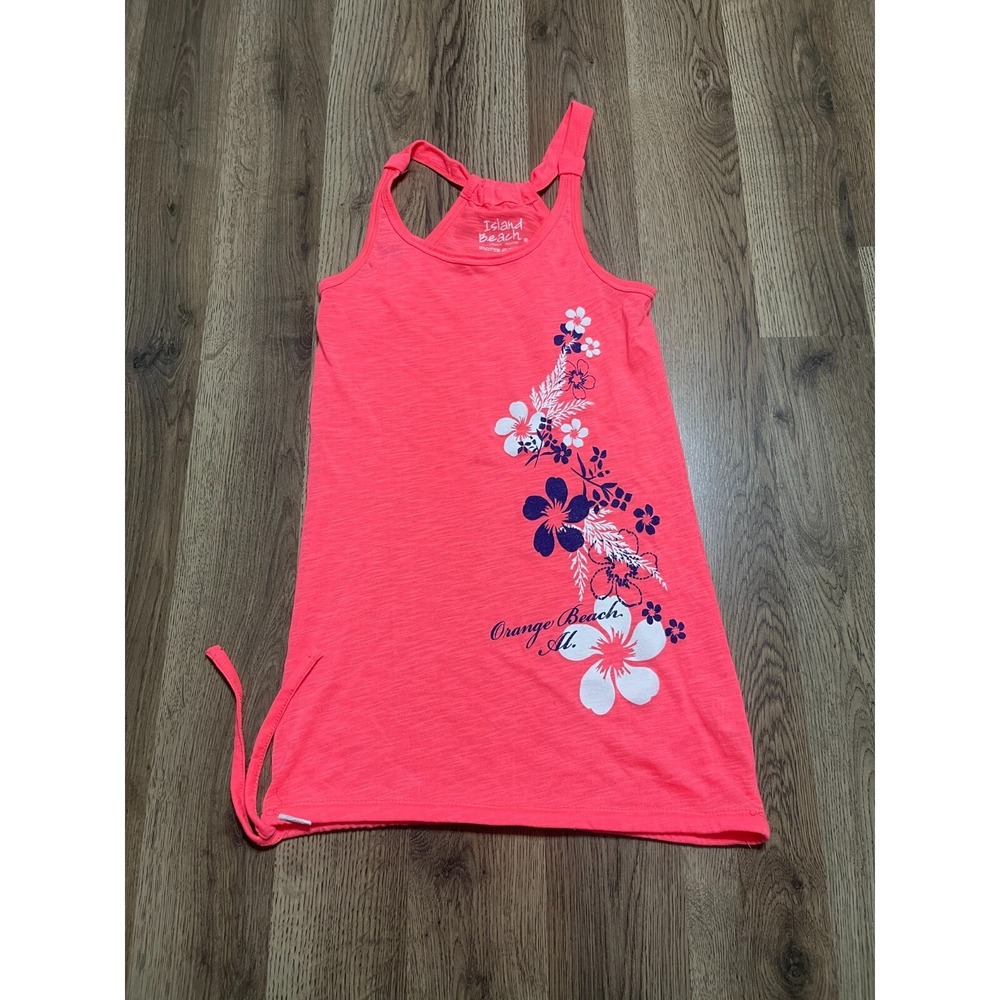 Island Beach Tank Top, Women's Size Small, Bright Pink White Blue, Floral